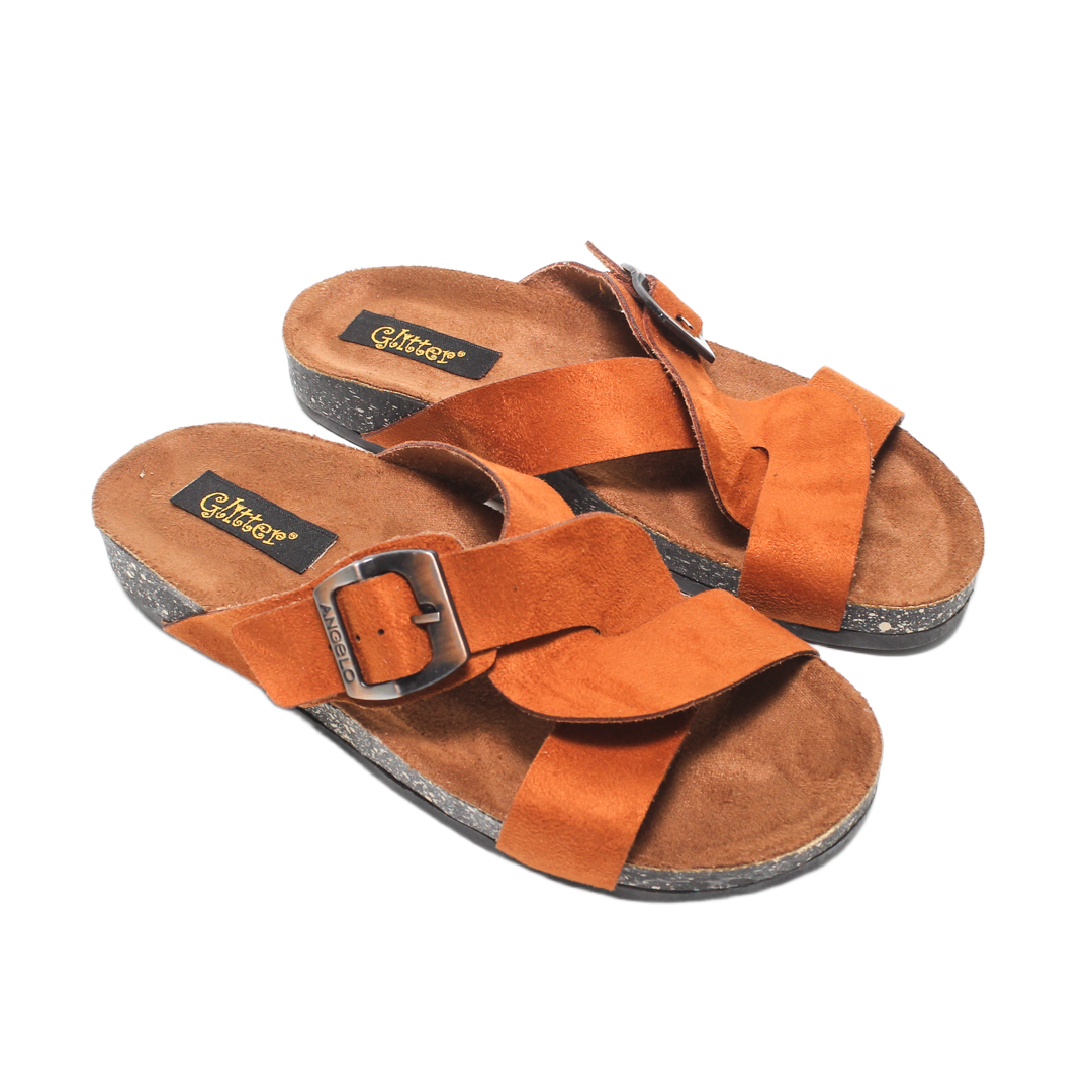 Crisscross Buckle Comfort Suede Slippers – Camel