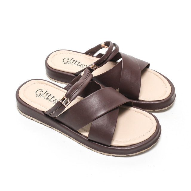 Cross Strap Comfort Flat Slippers – Brown