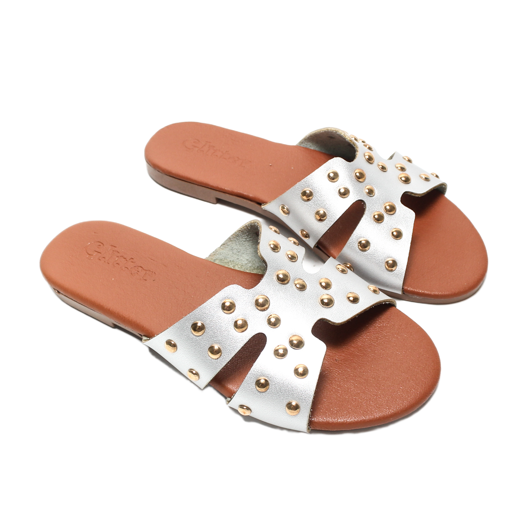 Studded Metallic Slipper – Silver