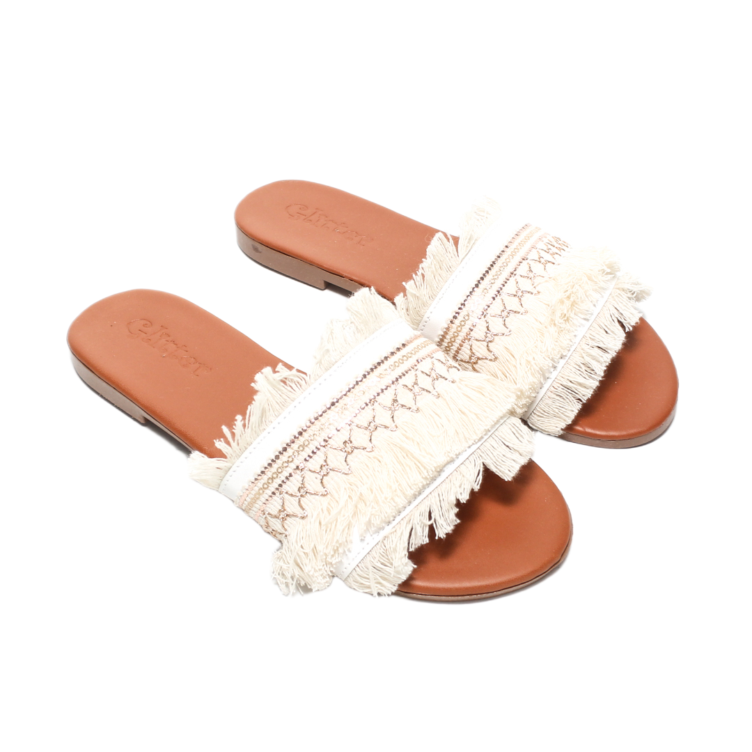 Fringed Woven Canvas Slipper – White