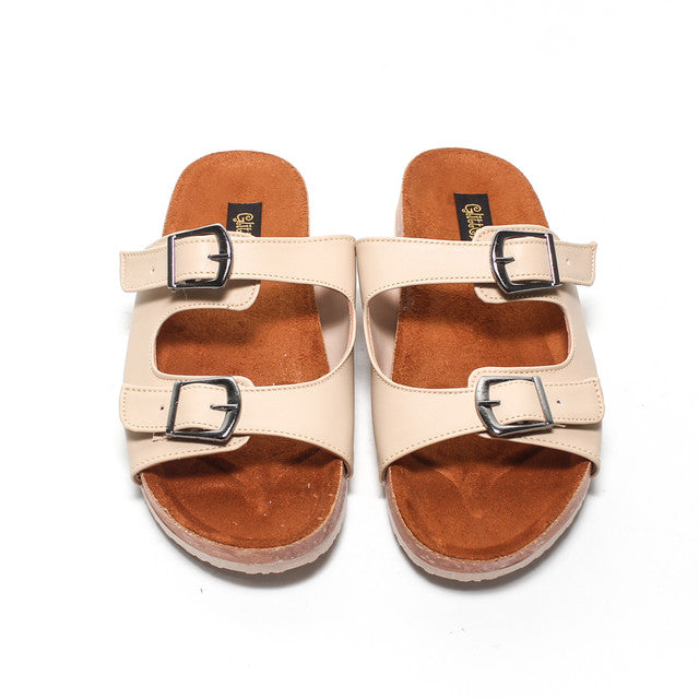 Double Buckle Comfort Slipper – Beige