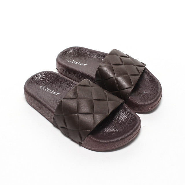 Quilted Slide Slippers - Brown