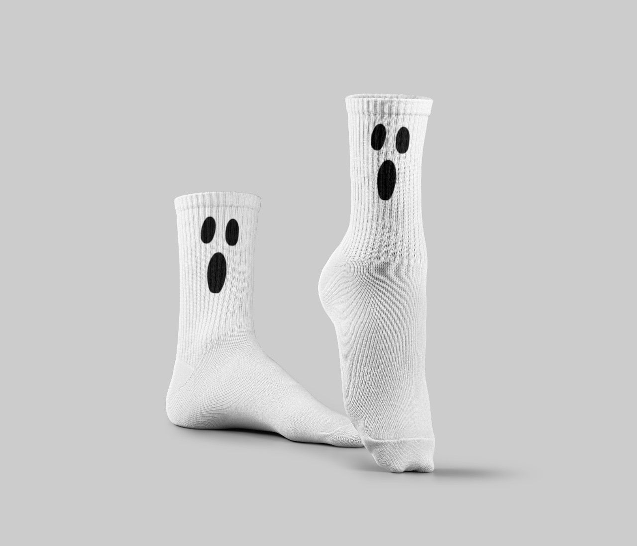 Cotton Printed Crew Socks – White