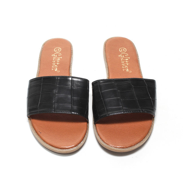 Croc Embossed Slide Slippers - Black