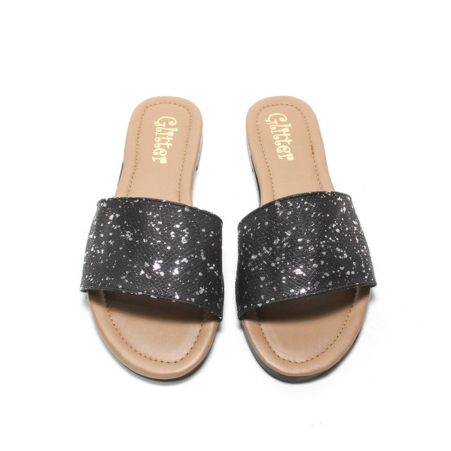 Glitter Speckled Slide Slippers - Black