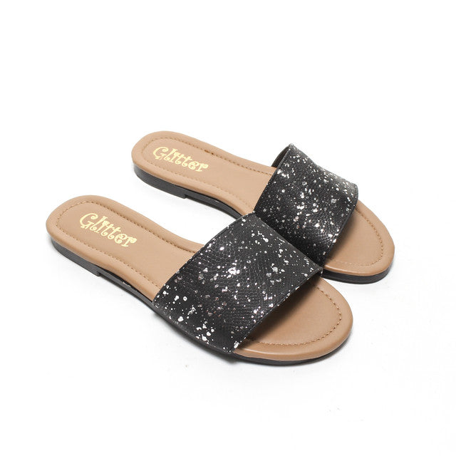 Glitter Speckled Slide Slippers - Black