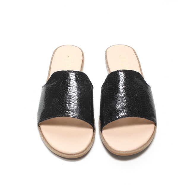 Snake Texture Slide Slippers - Black