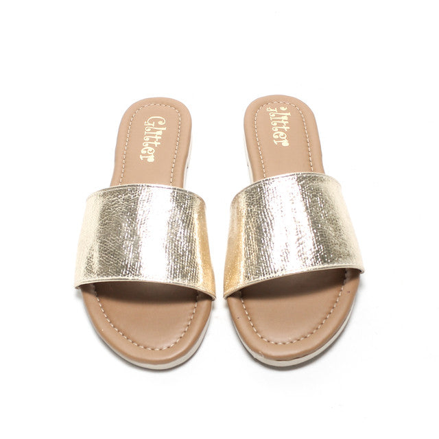 Metallic Shimmer Slide Slippers - Gold