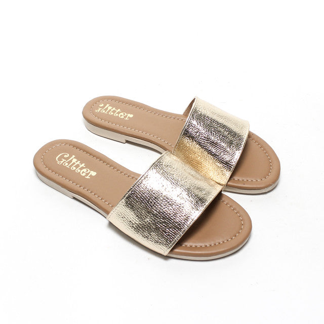 Metallic Shimmer Slide Slippers - Gold