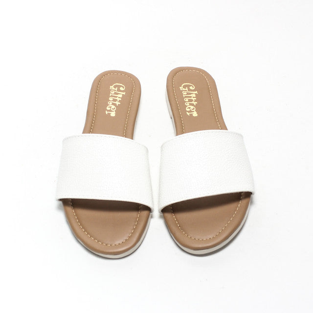 Classic Faux Leather Slide Slippers - White