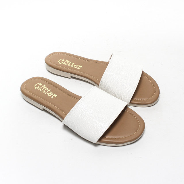 Classic Faux Leather Slide Slippers - White