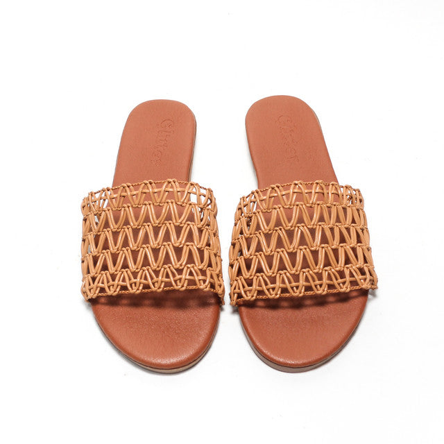 Woven Mesh Slide Slippers - Camel
