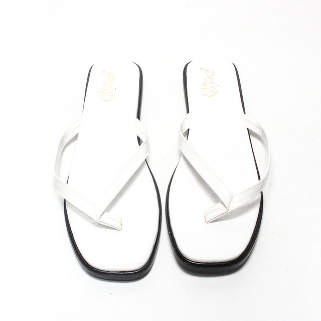 Patent Toe Post Slide Slippers - White