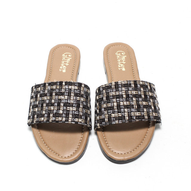 Textured Strap Slide Slippers - Black