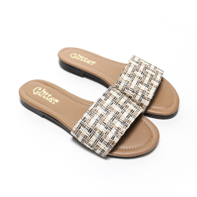 Textured Strap Slide Slippers - Multicolor