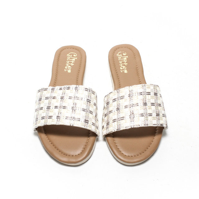 Bouclé Strap Slide Slippers - White