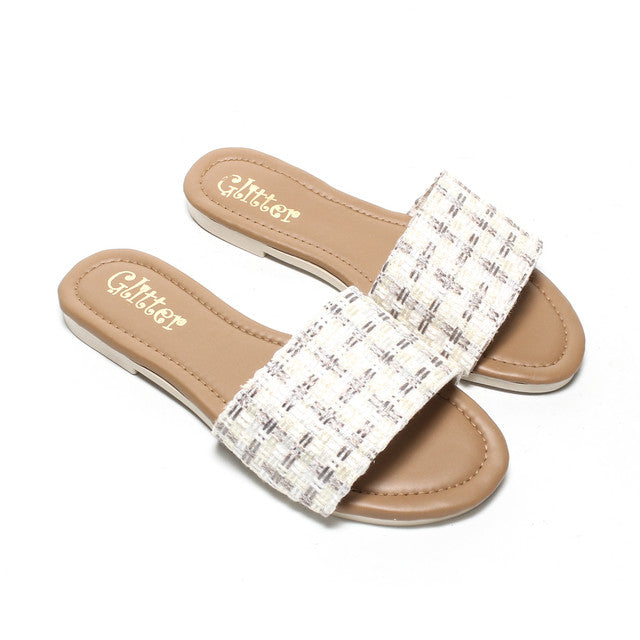 Bouclé Strap Slide Slippers - White