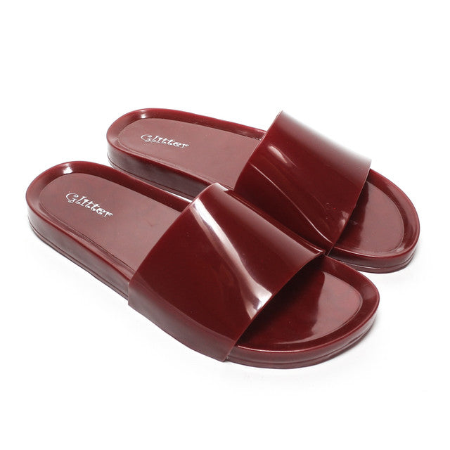 Glossy Slide Slippers - Burgundy