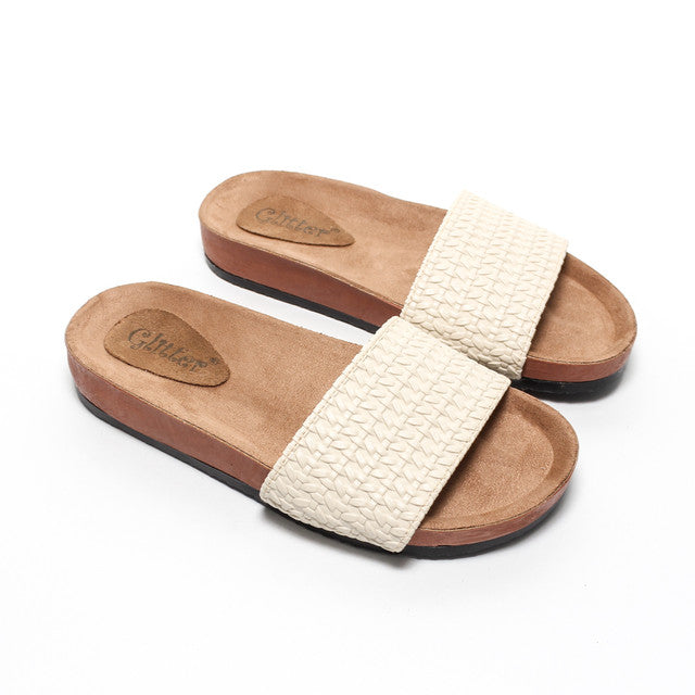 Woven Strap Slippers - Beige