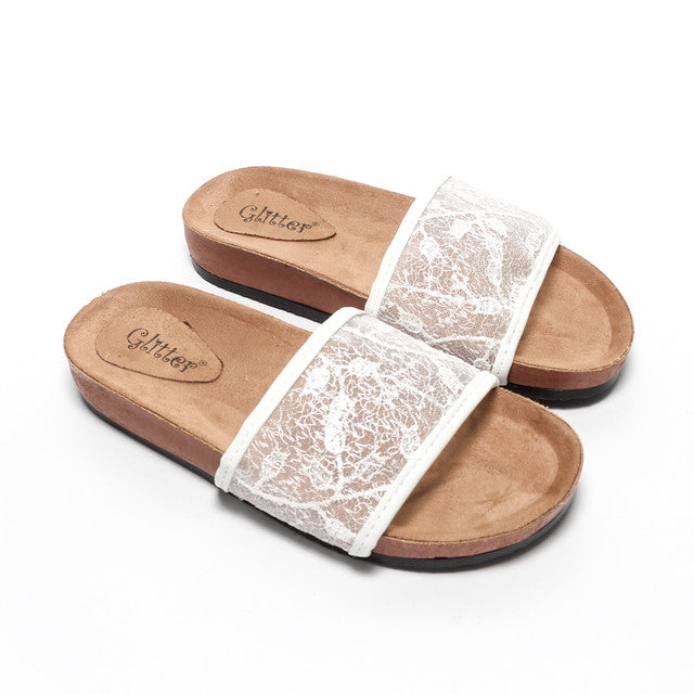 Lace Strap Canvas Slippers - White