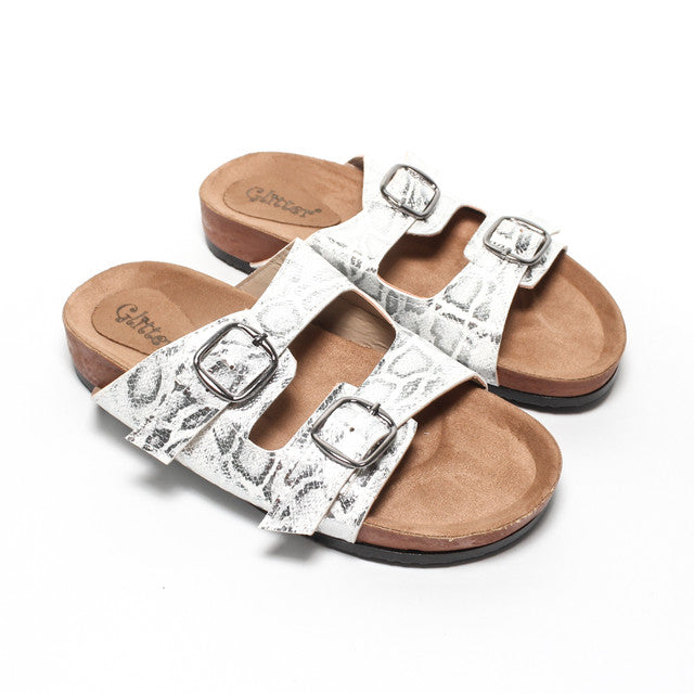 Buckle Detail Slippers - White