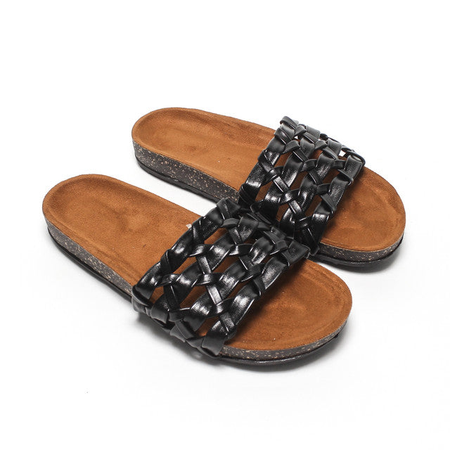 Braided Multi-Strap Slippers - Black