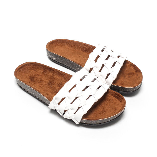 Braided Multi-Strap Slippers - White