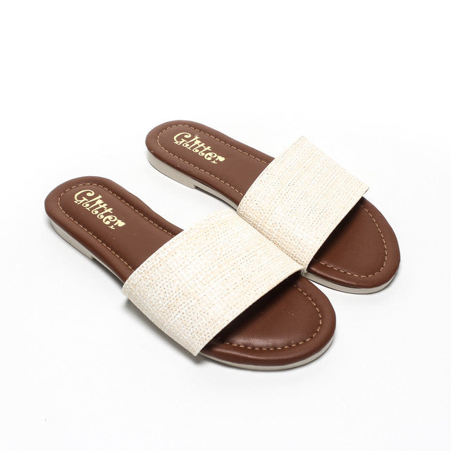 Textured Wide Strap Slippers - White