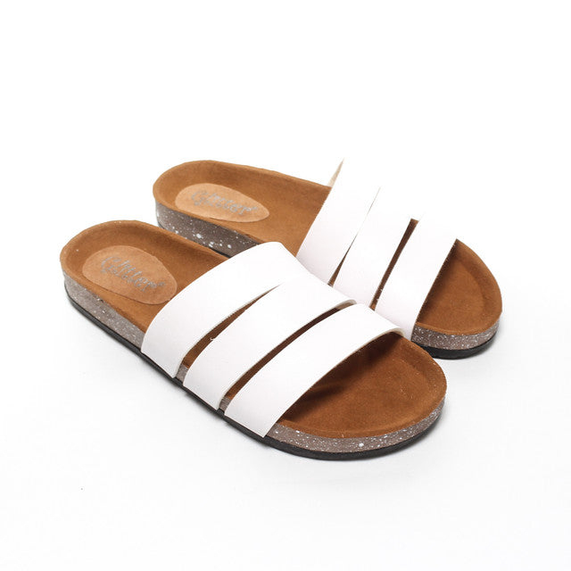 Triple Strap Slippers - White