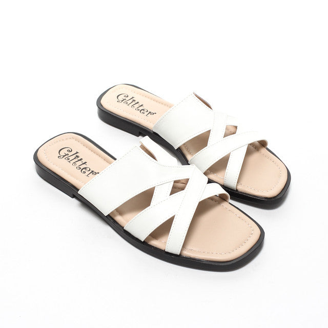 Cross-Strap Slippers - White