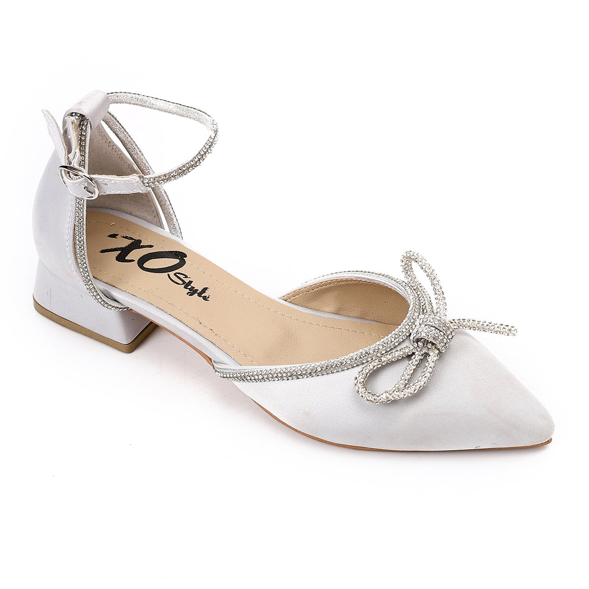 Faux Leather Solid Embellished Block Heel – Silver