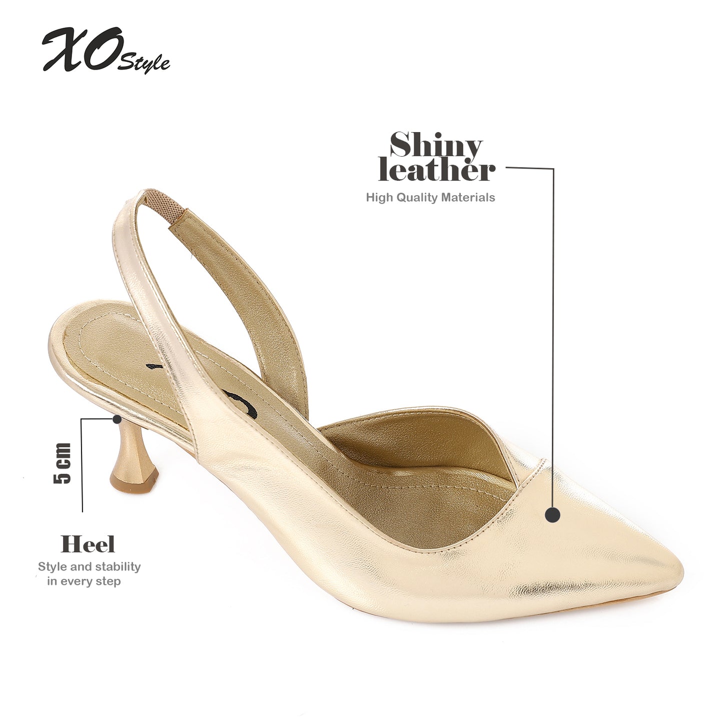 Patent Leather Pointed-Toe Slingback Kitten Heel - Gold