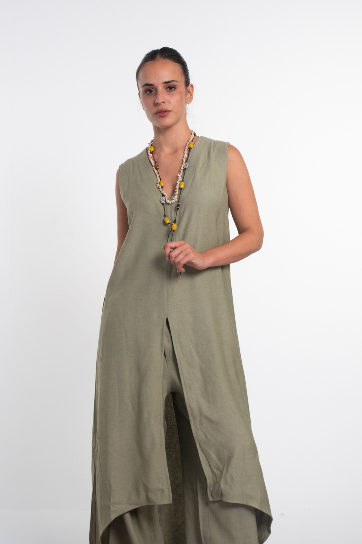 Layered Tencel Tunic Dress - Olive