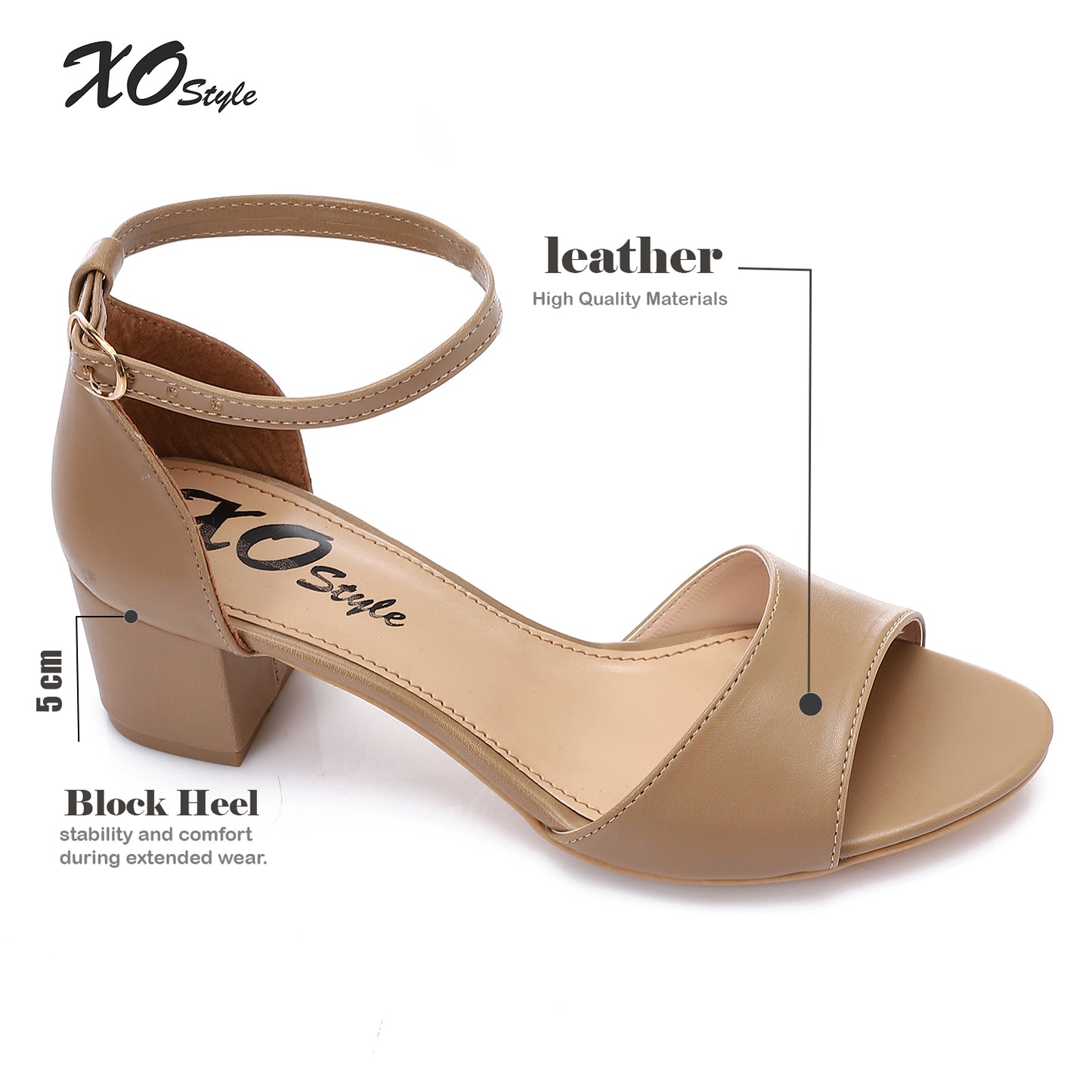 Leather Solid Block Heel Sandals – Coffee