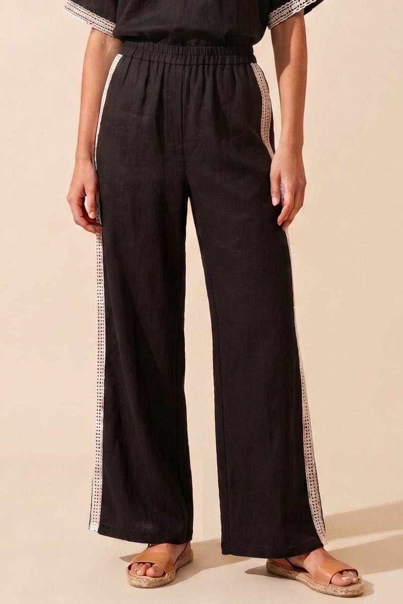 Side-Embroidered Pants - Black