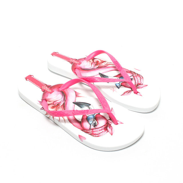 Flamingo Print Flip Flops - White