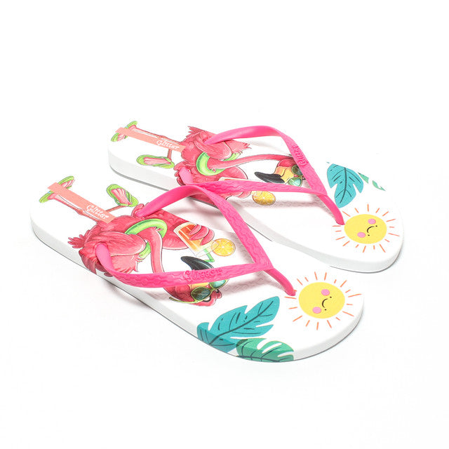Summer Flamingo Print Flip Flops - Fuchsia