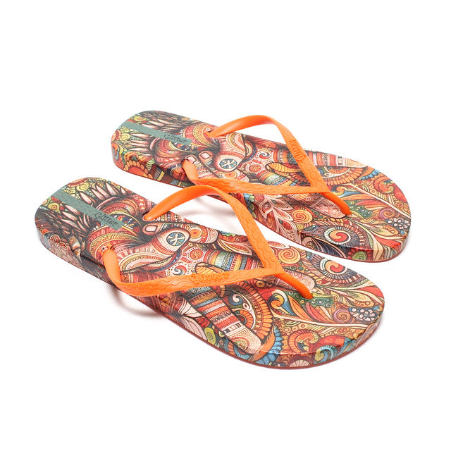 Elephant Print Flip Flops - Orange