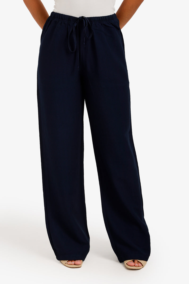 Solid High-Waist Beach Pants – Navy