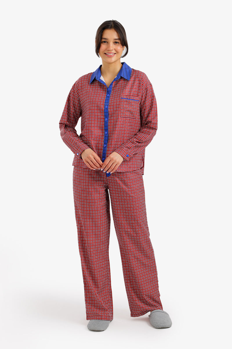 Checkered Relaxed Pajama Set - Red