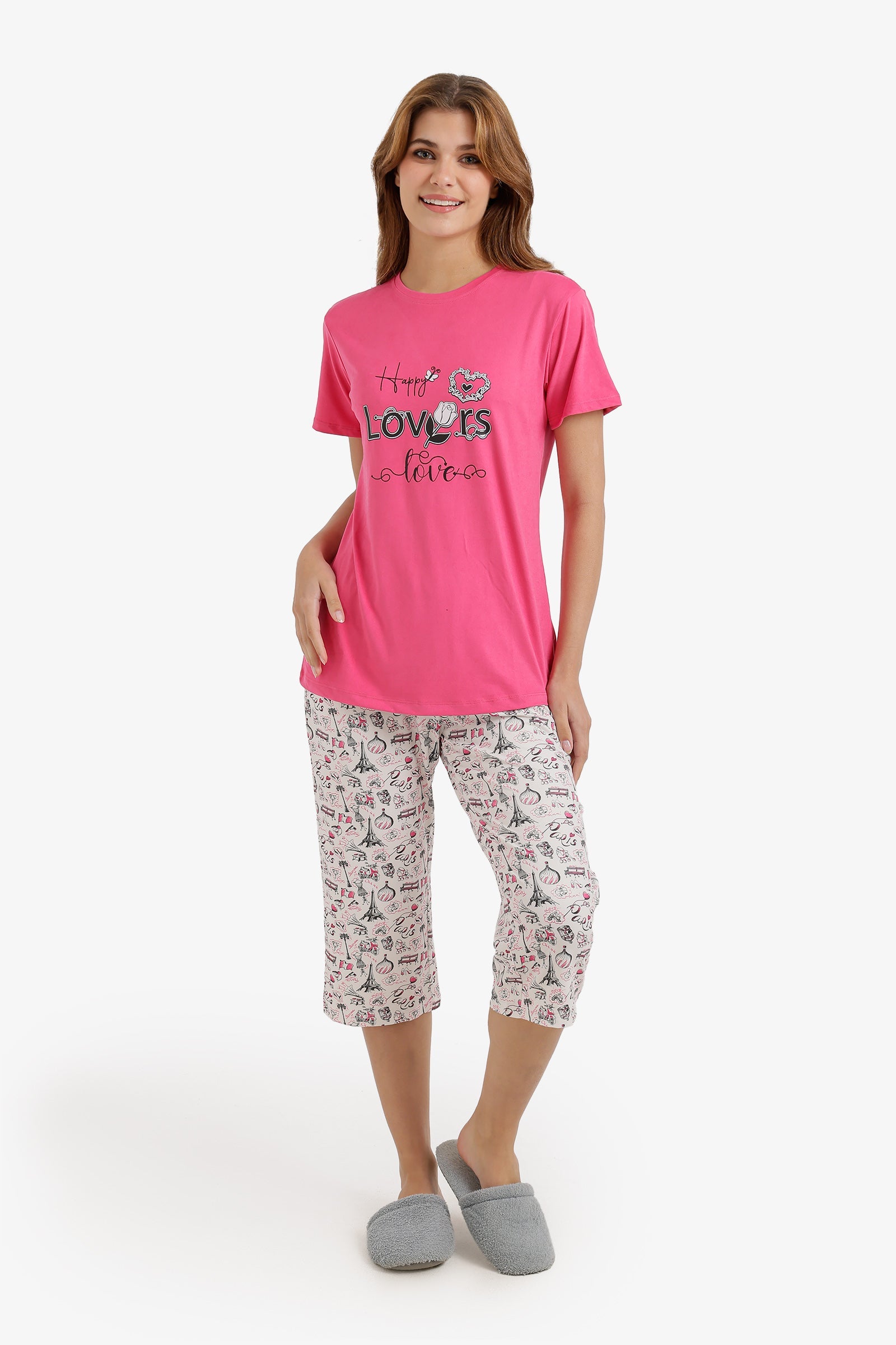 Printed Capri Pyjama Set - Multi-Color
