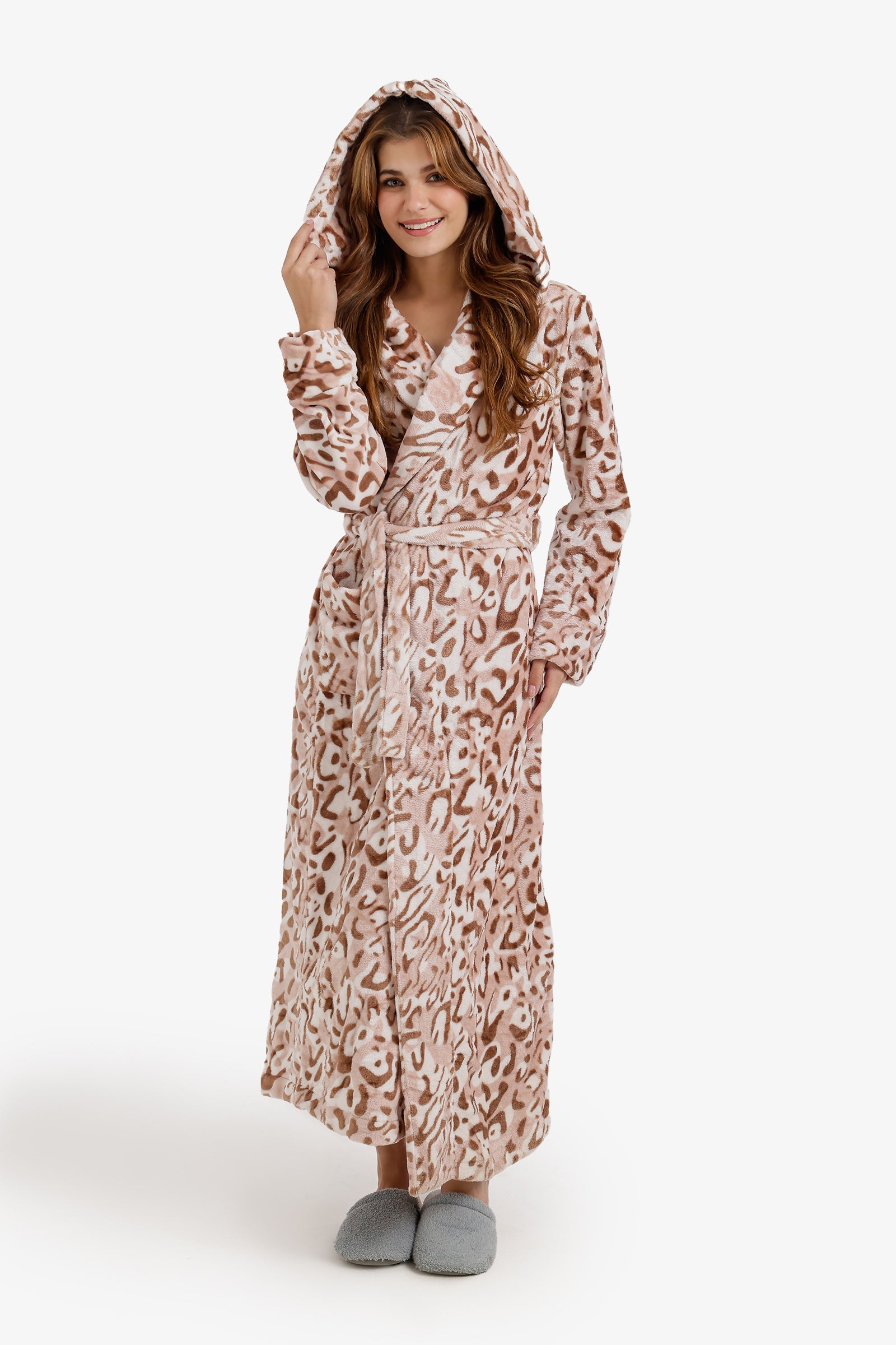 Animal Print Maxi Hooded Robe - Multi-Color
