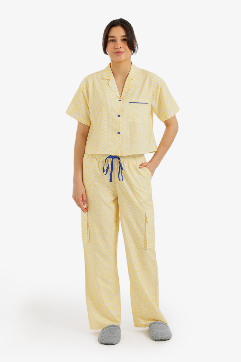 Checkered Contrast Pajama Set – Yellow