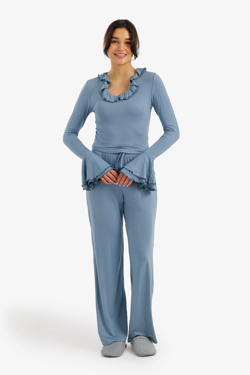 Ruffle-Trim Pajama Set - Blue Petroleum