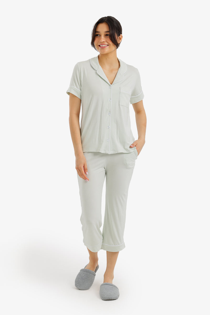 Classic Piping Pajama Set - Light Mint