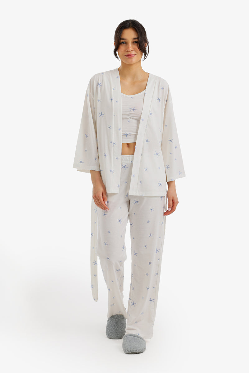 3-Piece Star Print Pajama Set - Off White