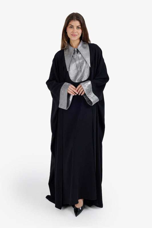 Metallic Contrast Cuff Maxi Cardigan – Black