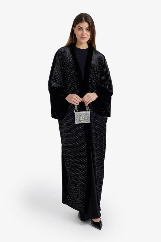 Embellished Velvet Maxi Kimono – Black