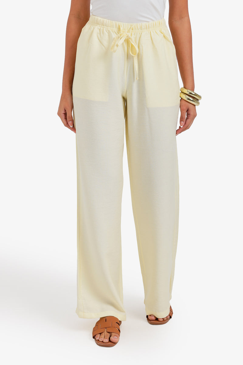 Solid High-Waist Beach Pants – Light Yellow
