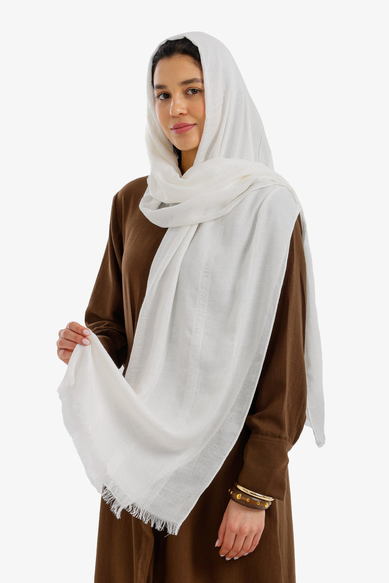 Tonal Stripe Scarf - White